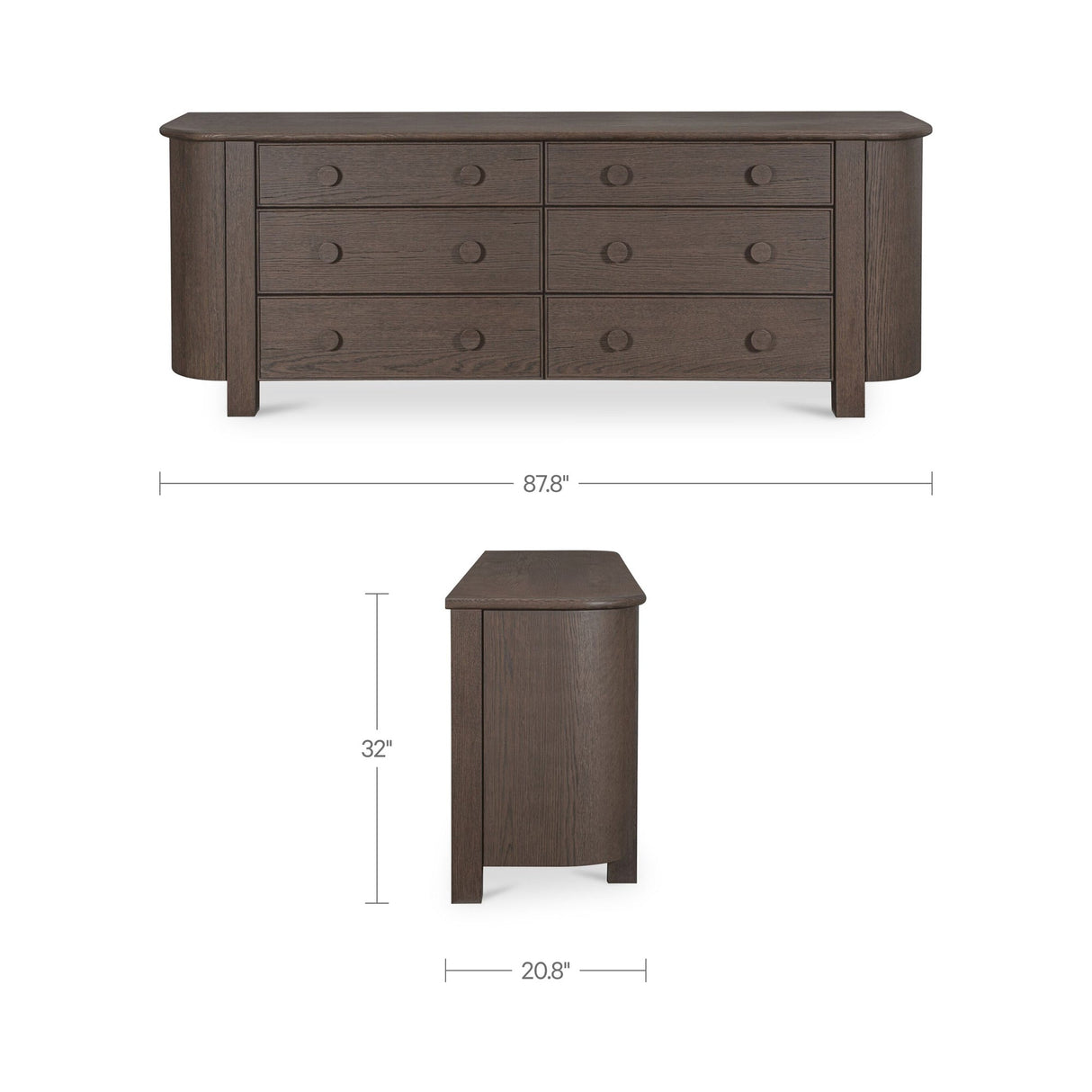 Loren Dark Brown 6 Drawer Dresser by Moe's Home at Eve Furniture