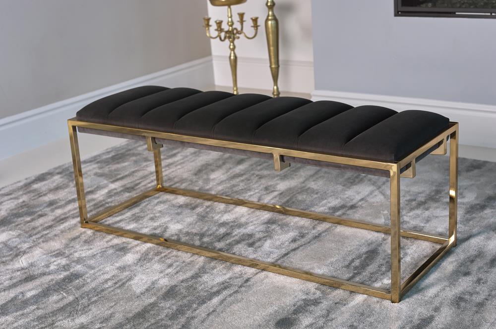 Lorena Dark Gray/Gold Tufted Cushion Bench