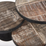 Lorenz (Set of 3) Light Brown Wood W/ Black Metal Base Round Decorative Display Stands by Mercana at Eve Furniture