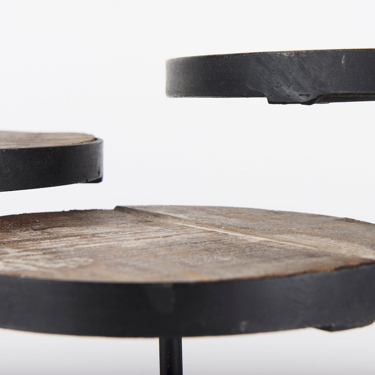 Lorenz (Set of 3) Light Brown Wood W/ Black Metal Base Round Decorative Display Stands by Mercana at Eve Furniture