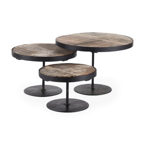 Lorenz (Set of 3) Light Brown Wood W/ Black Metal Base Round Decorative Display Stands by Mercana at Eve Furniture