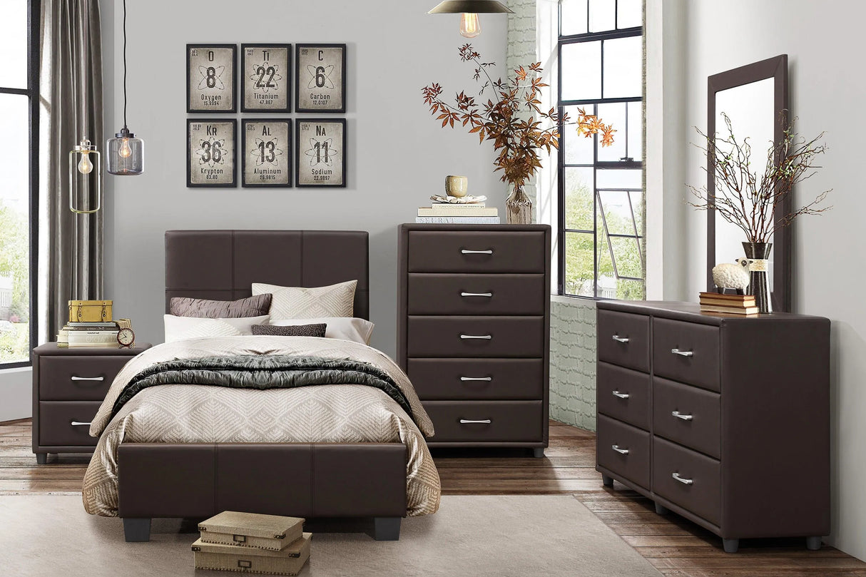 Lorenzi Dark Brown Twin Upholstered Platform Bed by Homelegance at Eve Furniture