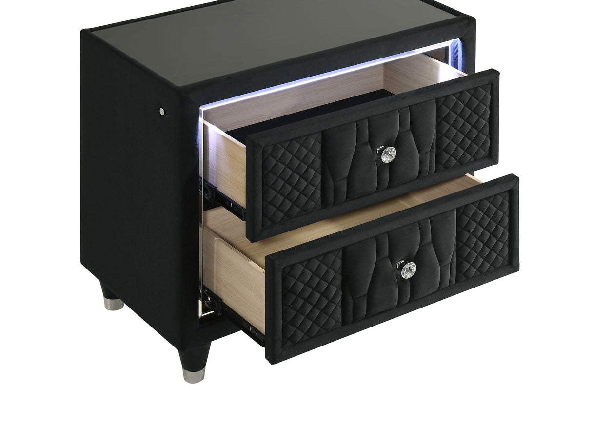 Lorient Black 2-drawer LED Nightstand with USB by Coaster at Eve Furniture
