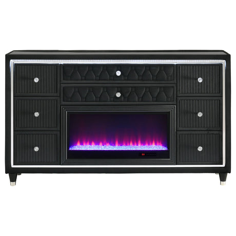 Lorient Black 8-drawer LED Bedroom Flame Box Dresser by Coaster at Eve Furniture