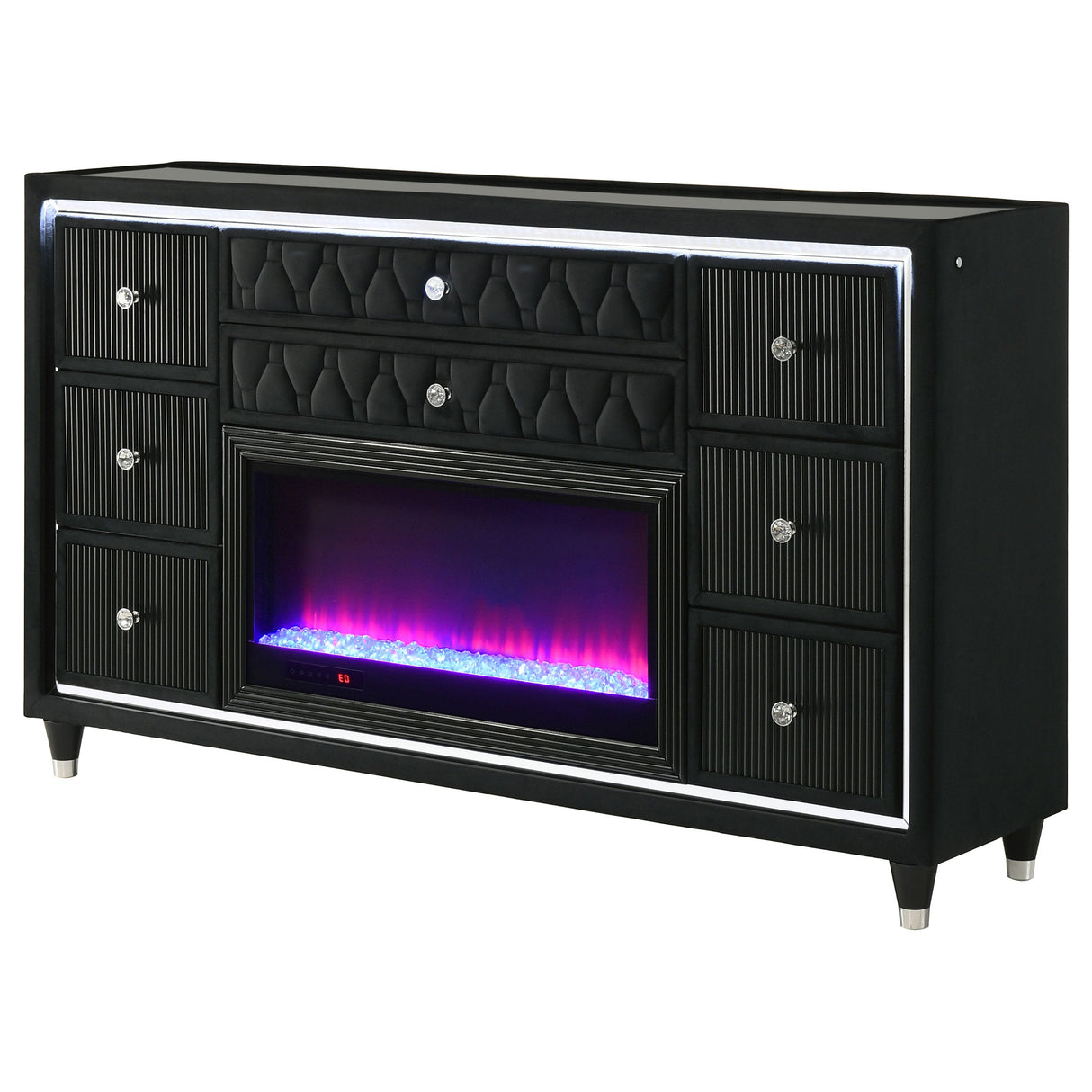 Lorient Black 8-drawer LED Bedroom Flame Box Dresser by Coaster at Eve Furniture
