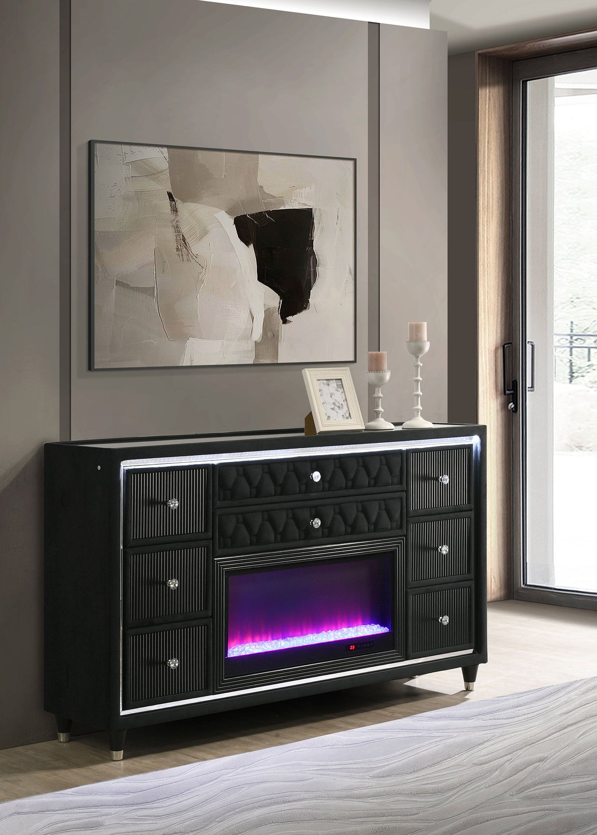 Lorient Black 8-drawer LED Bedroom Flame Box Dresser by Coaster at Eve Furniture