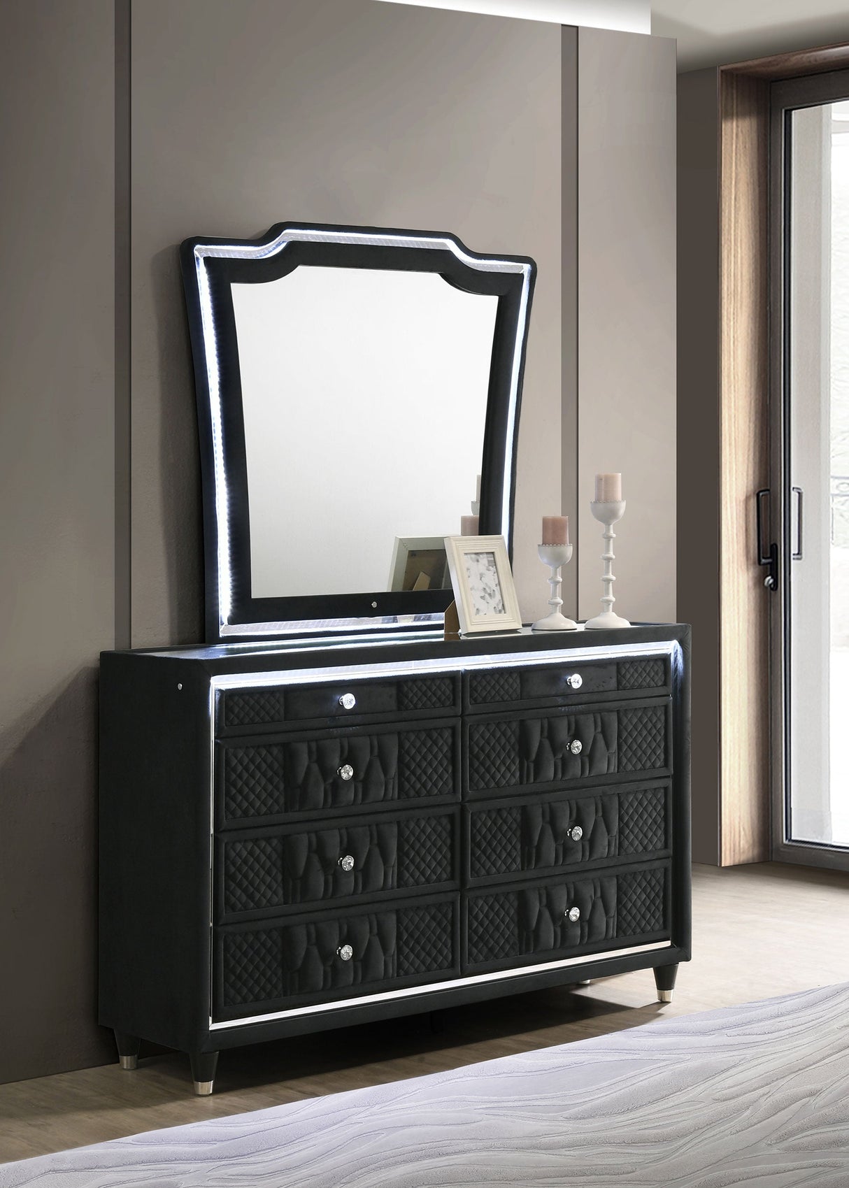 Lorient Black 8-drawer LED Dresser with Mirror by Coaster at Eve Furniture