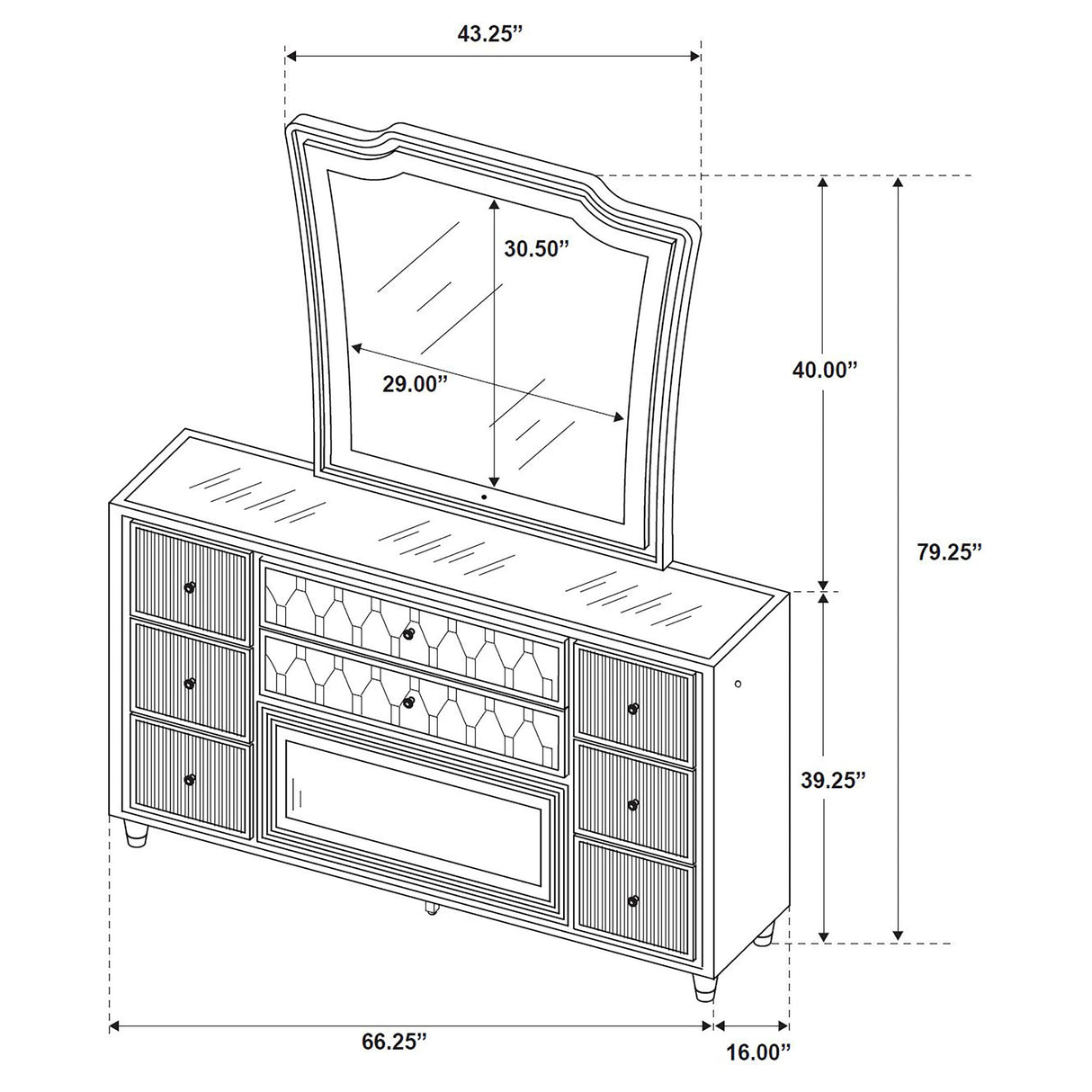 Lorient Black 8-drawer LED Flame Box Dresser and Mirror by Coaster at Eve Furniture