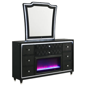 Lorient Black 8-drawer LED Flame Box Dresser and Mirror by Coaster at Eve Furniture