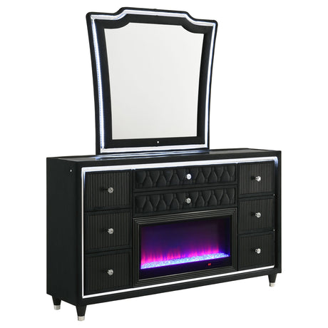 Lorient Black 8-drawer LED Flame Box Dresser and Mirror by Coaster at Eve Furniture