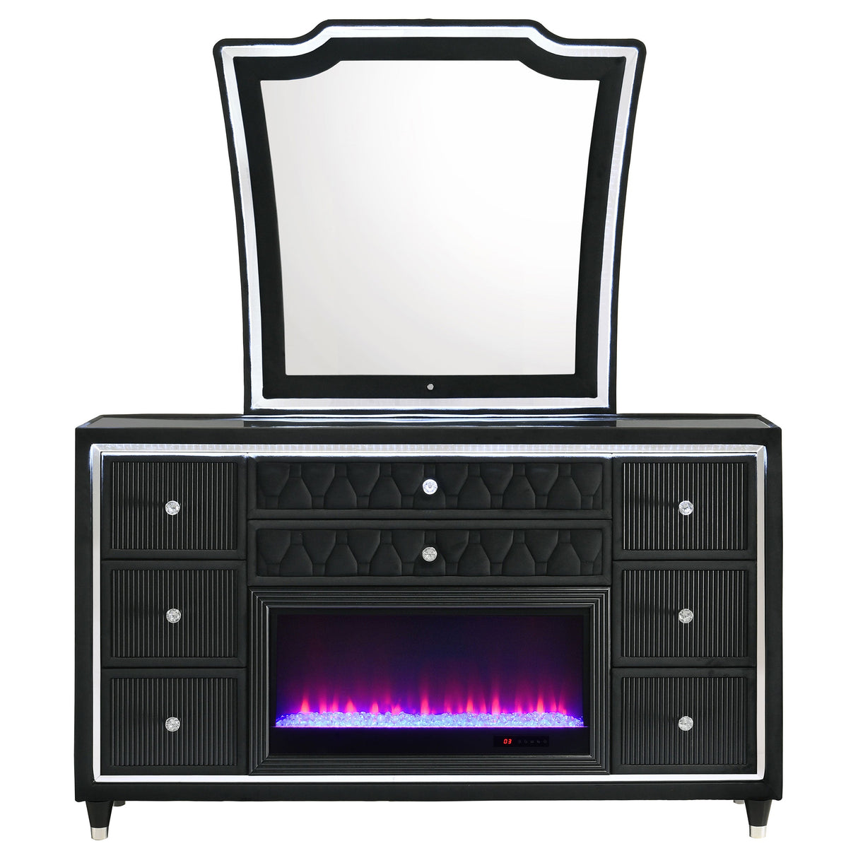 Lorient Black 8-drawer LED Flame Box Dresser and Mirror by Coaster at Eve Furniture