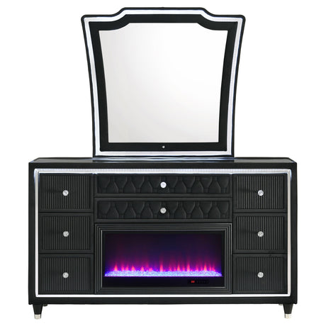 Lorient Black 8-drawer LED Flame Box Dresser and Mirror by Coaster at Eve Furniture