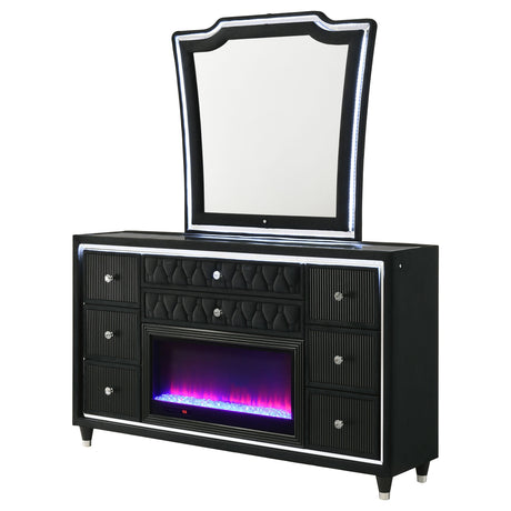 Lorient Black 8-drawer LED Flame Box Dresser and Mirror by Coaster at Eve Furniture
