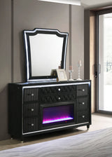 Lorient Black 8-drawer LED Flame Box Dresser and Mirror by Coaster at Eve Furniture