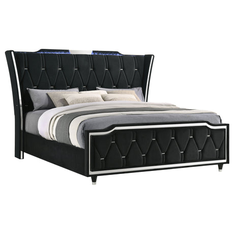 Lorient Black California King LED Upholstered Bed by Coaster at Eve Furniture