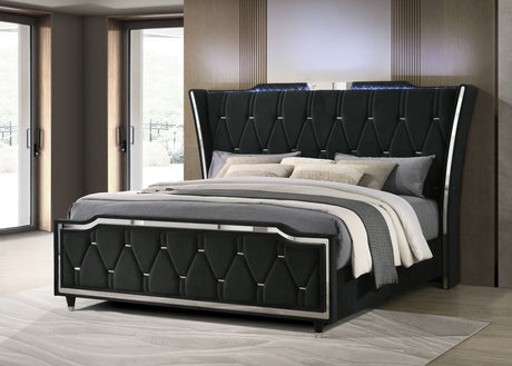 Lorient Black Eastern King LED Upholstered Bed by Coaster at Eve Furniture