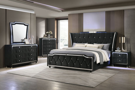 Lorient Black Queen LED Upholstered Wingback Bed by Coaster at Eve Furniture