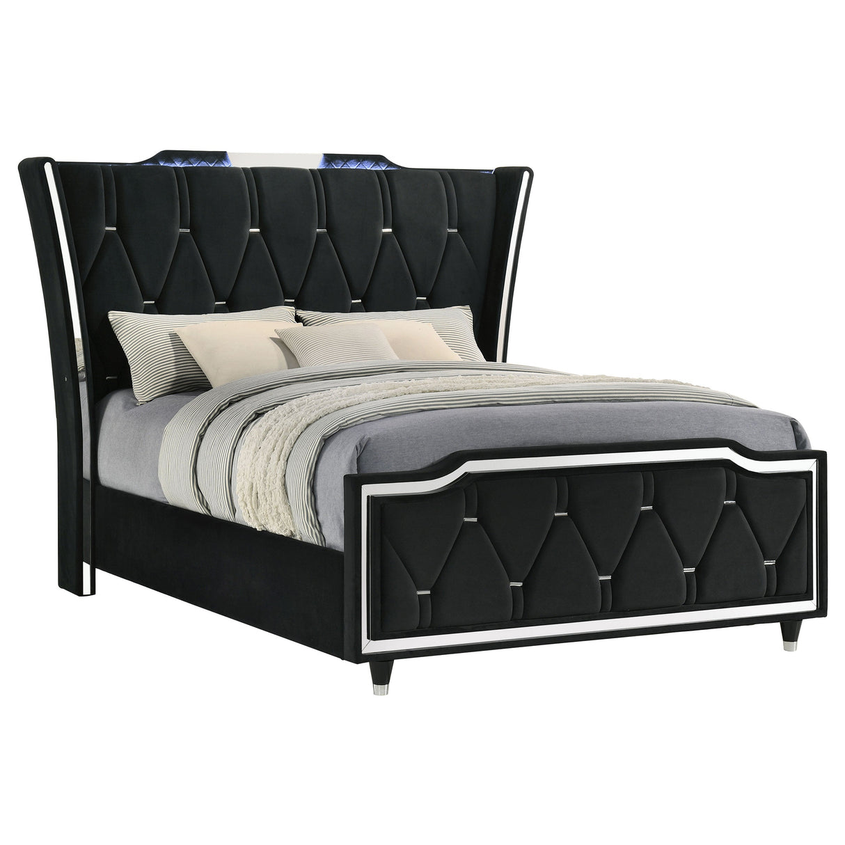 Lorient Black Queen LED Upholstered Wingback Bed by Coaster at Eve Furniture