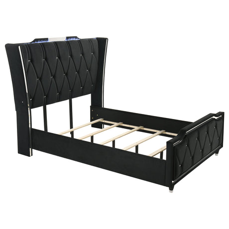 Lorient Black Queen LED Upholstered Wingback Bed by Coaster at Eve Furniture