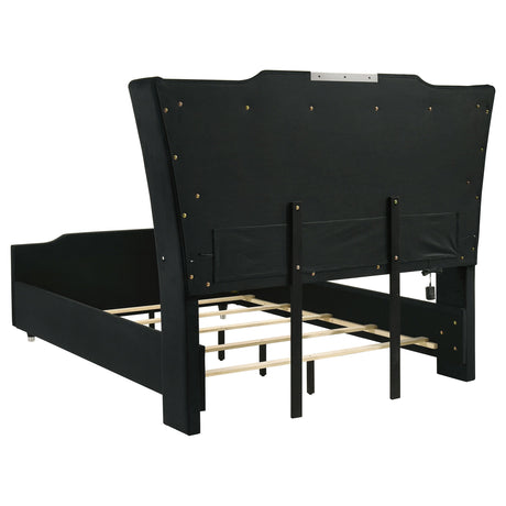 Lorient Black Queen LED Upholstered Wingback Bed by Coaster at Eve Furniture