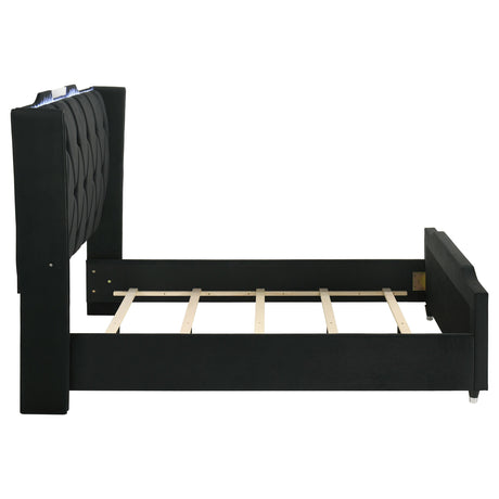 Lorient Black Queen LED Upholstered Wingback Bed by Coaster at Eve Furniture