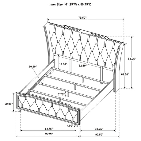 Lorient Black Queen LED Upholstered Wingback Bed by Coaster at Eve Furniture