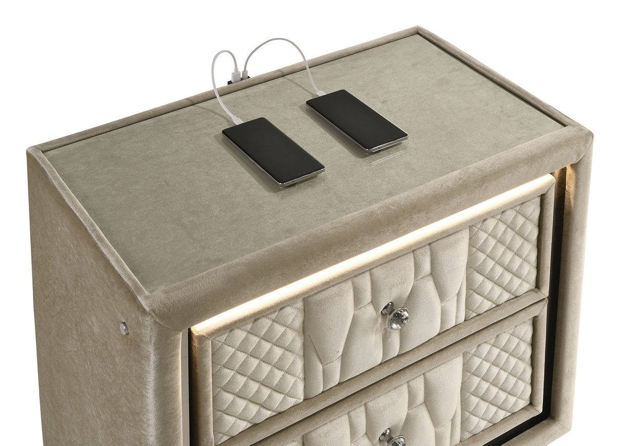 Lorient Ivory/Camel 2-drawer LED Nightstand with USB by Coaster at Eve Furniture
