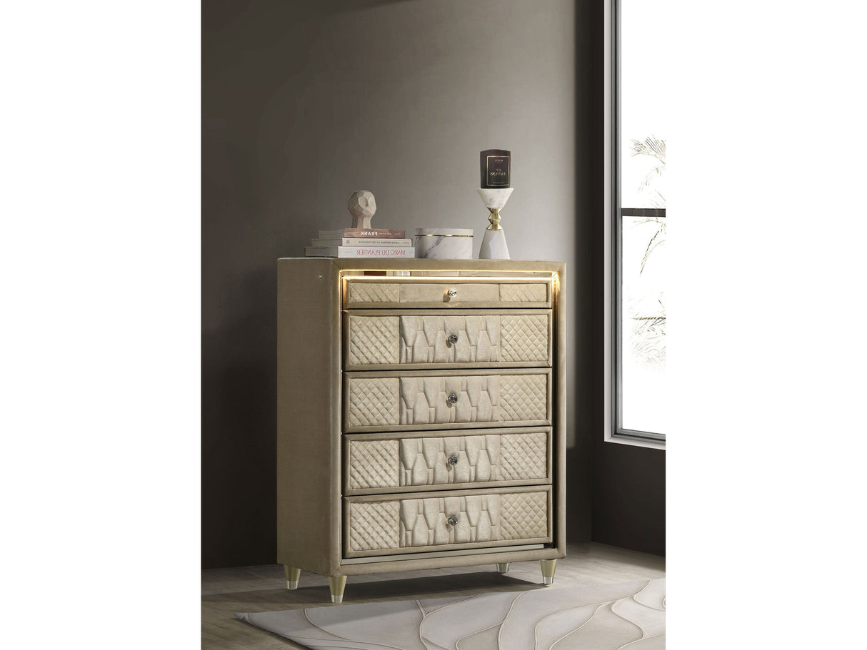 Lorient Ivory/Camel 5-drawer LED Chest of Drawers by Coaster at Eve Furniture