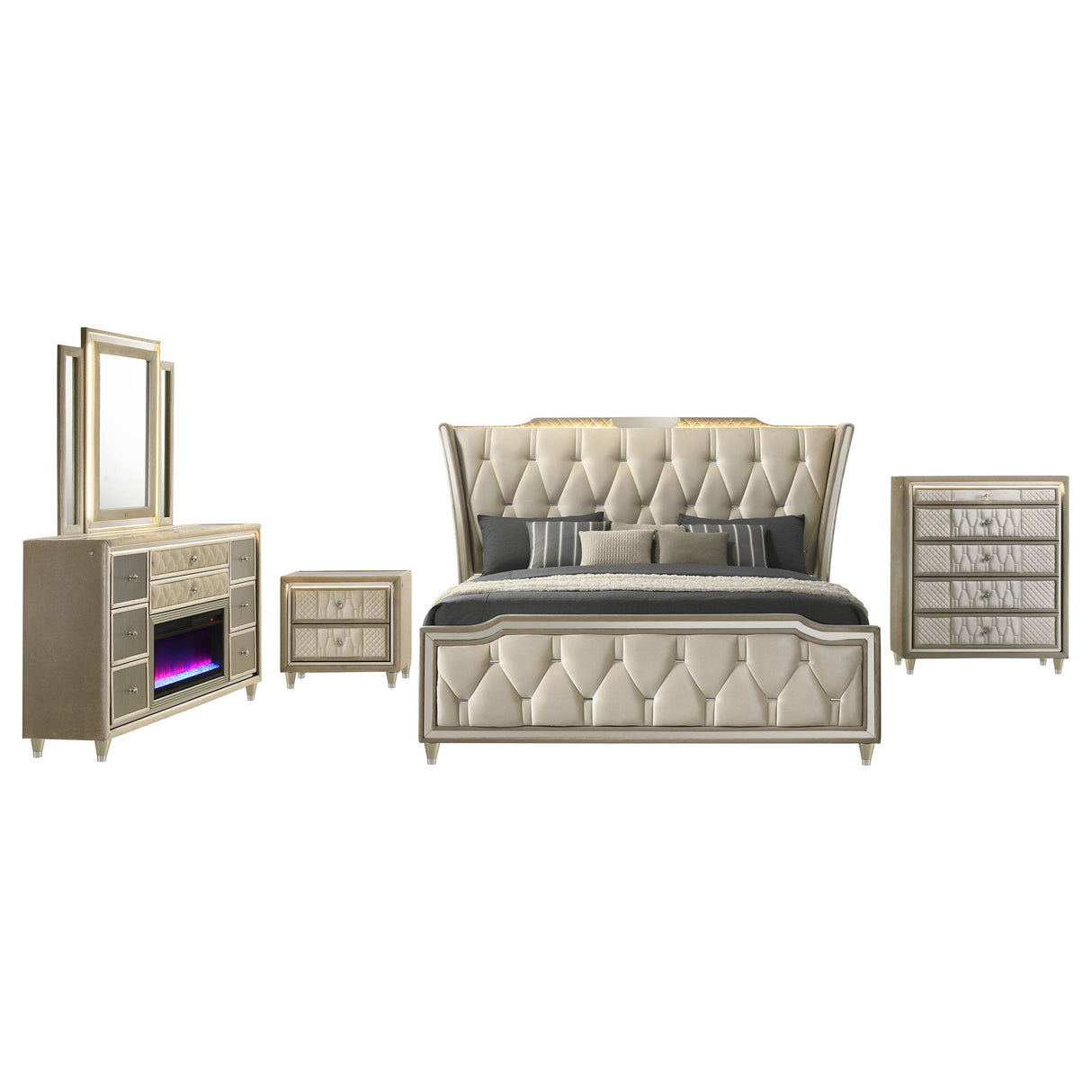 Lorient Ivory/Camel 5-piece Eastern King Bedroom Set by Coaster at Eve Furniture