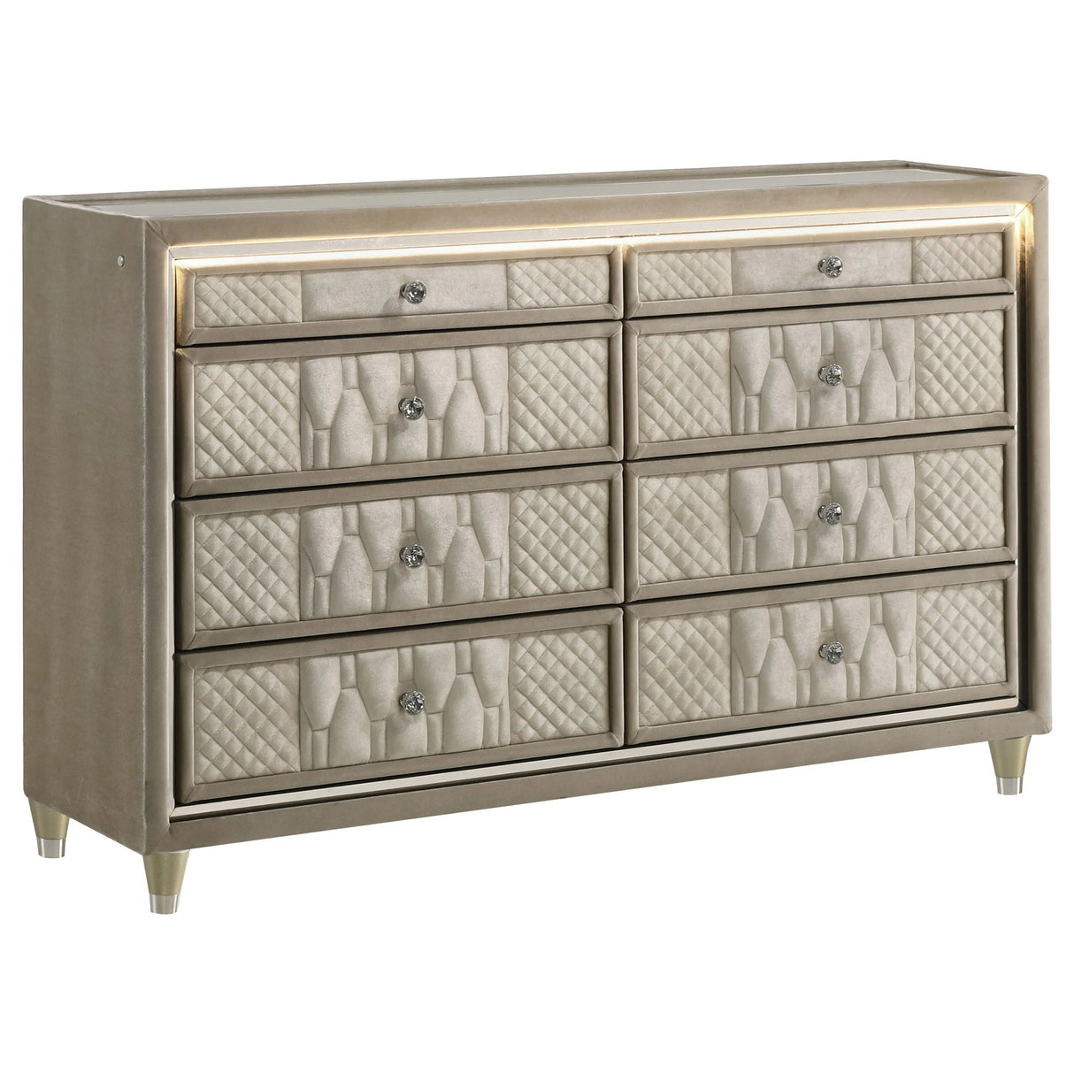 Lorient Ivory/Camel 8-drawer LED Bedroom Dresser Cabinet by Coaster at Eve Furniture
