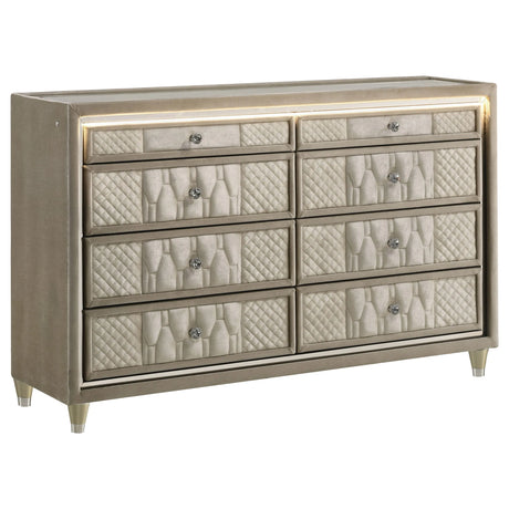 Lorient Ivory/Camel 8-drawer LED Bedroom Dresser Cabinet by Coaster at Eve Furniture