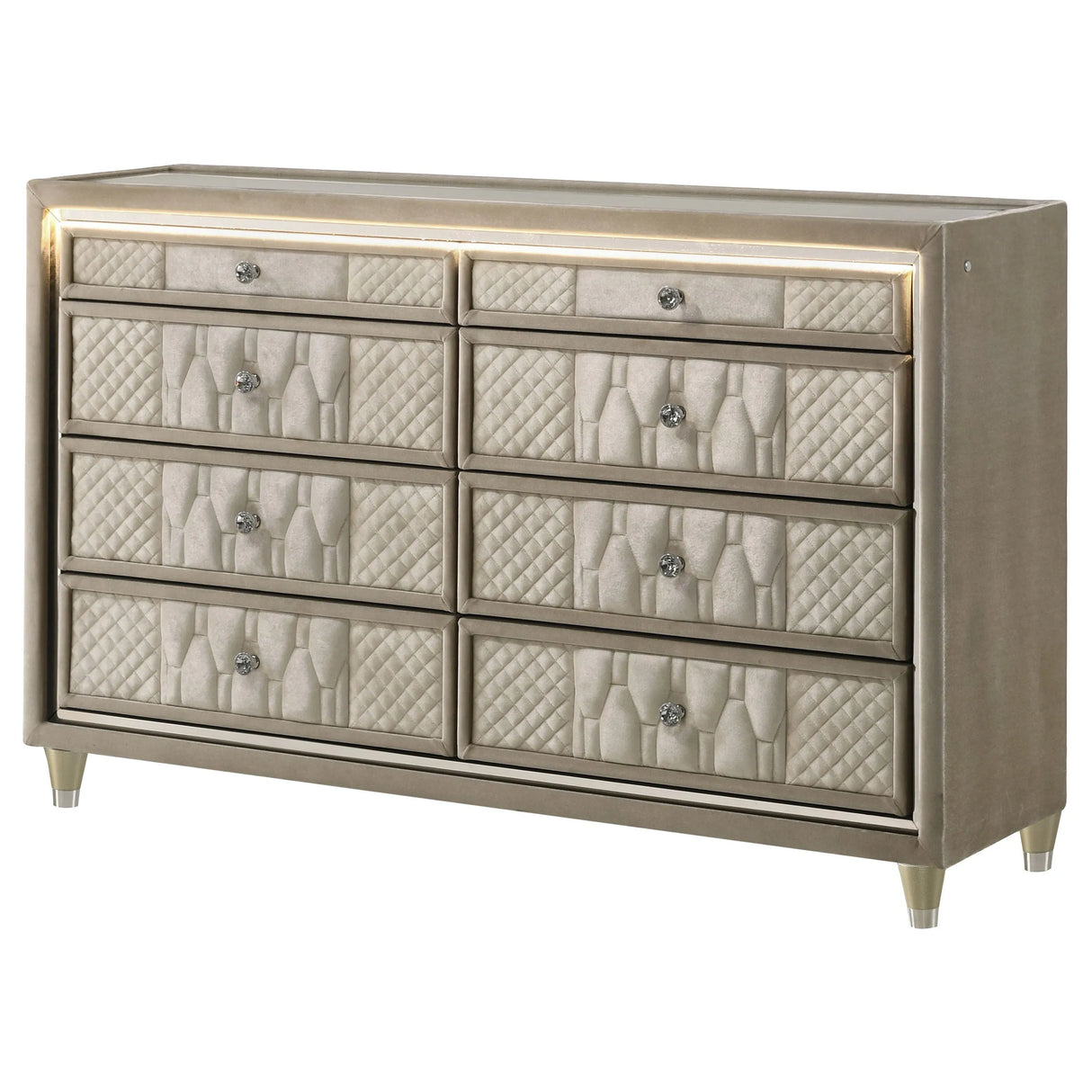 Lorient Ivory/Camel 8-drawer LED Bedroom Dresser Cabinet by Coaster at Eve Furniture
