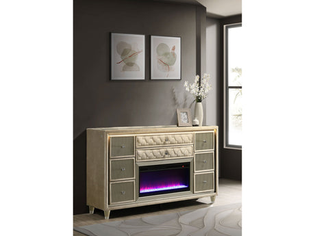 Lorient Ivory/Camel 8-drawer LED Bedroom Flame Box Dresser by Coaster at Eve Furniture