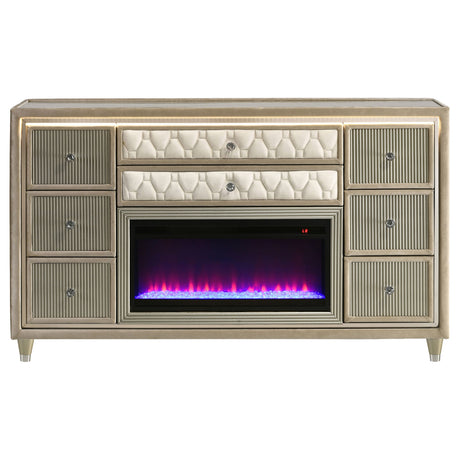 Lorient Ivory/Camel 8-drawer LED Bedroom Flame Box Dresser by Coaster at Eve Furniture