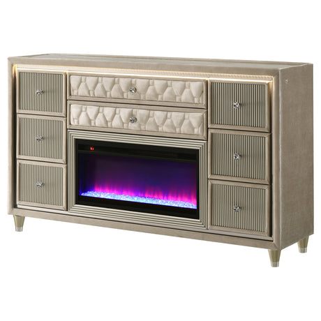 Lorient Ivory/Camel 8-drawer LED Bedroom Flame Box Dresser by Coaster at Eve Furniture