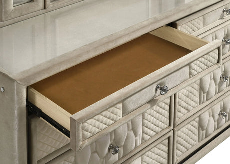 Lorient Ivory/Camel 8-drawer LED Dresser with Mirror by Coaster at Eve Furniture