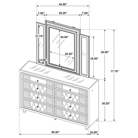 Lorient Ivory/Camel 8-drawer LED Dresser with Mirror by Coaster at Eve Furniture