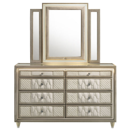 Lorient Ivory/Camel 8-drawer LED Dresser with Mirror by Coaster at Eve Furniture