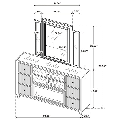 Lorient Ivory/Camel 8-drawer LED Flame Box Dresser and Mirror by Coaster at Eve Furniture