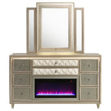 Lorient Ivory/Camel 8-drawer LED Flame Box Dresser and Mirror by Coaster at Eve Furniture