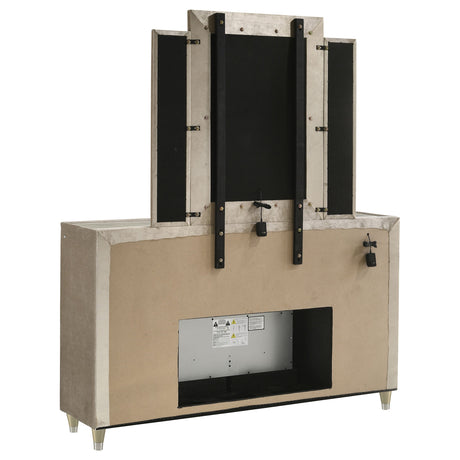 Lorient Ivory/Camel 8-drawer LED Flame Box Dresser and Mirror by Coaster at Eve Furniture