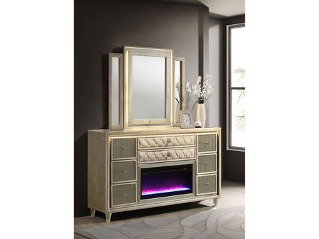 Lorient Ivory/Camel 8-drawer LED Flame Box Dresser and Mirror by Coaster at Eve Furniture
