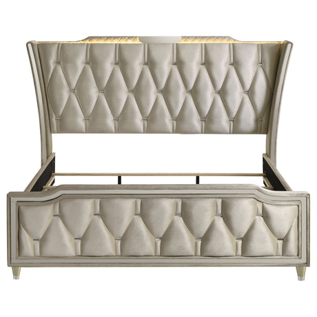 Lorient Ivory/Camel Eastern King LED Upholstered Bed by Coaster at Eve Furniture