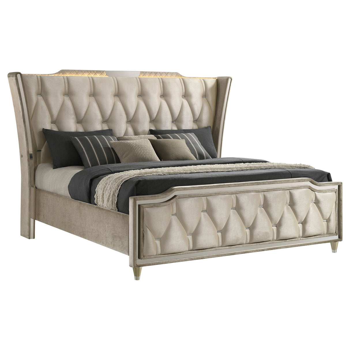 Lorient Ivory/Camel Eastern King LED Upholstered Bed by Coaster at Eve Furniture