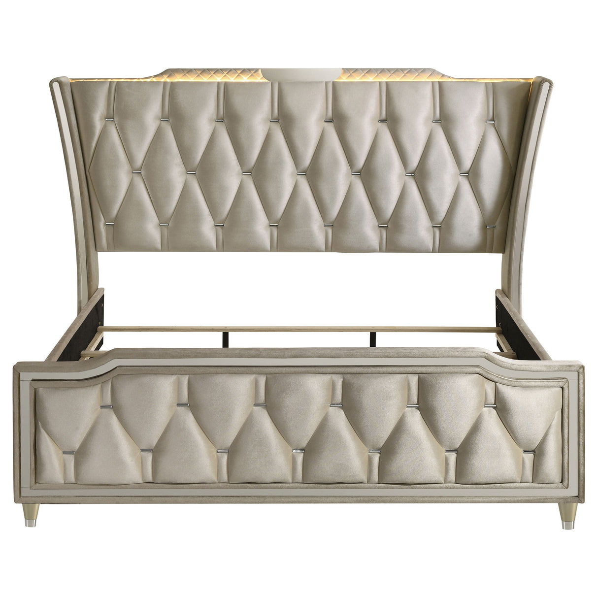 Lorient Ivory/Camel Queen LED Upholstered Wingback Bed by Coaster at Eve Furniture