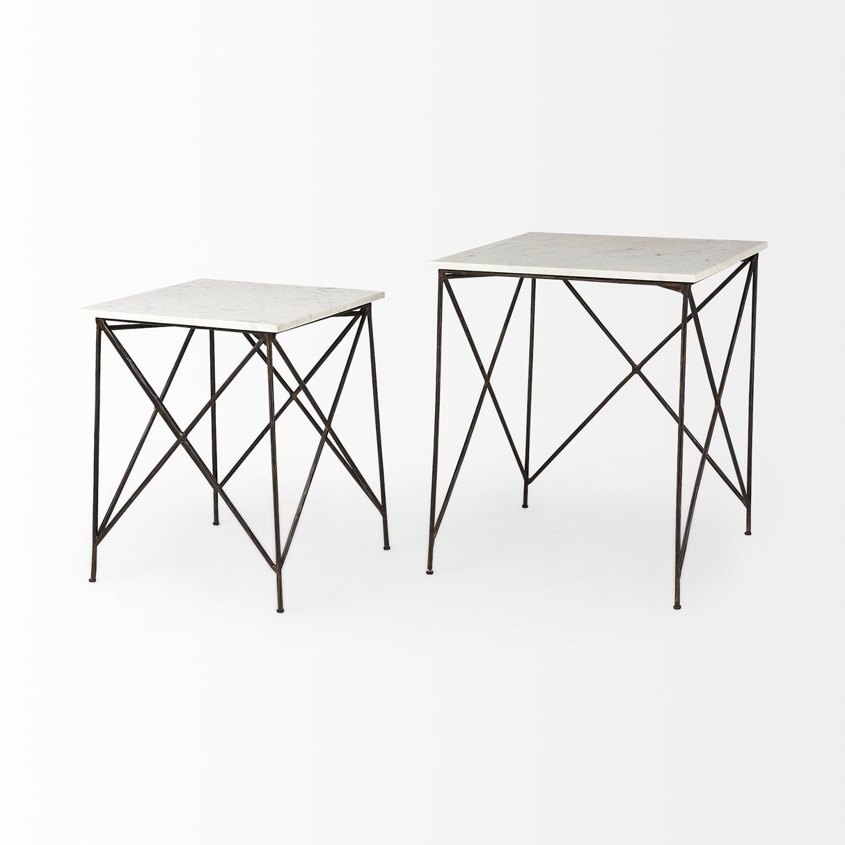 Lorlei 20.0L x 20.0W x 23.8H White Marble Top W/ Gray Iron Legs End and Side Table by Mercana at Eve Furniture
