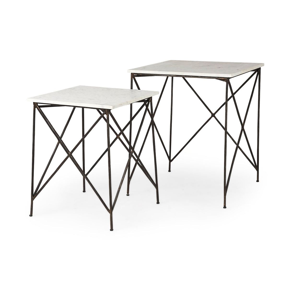 Lorlei 20.0L x 20.0W x 23.8H White Marble Top W/ Gray Iron Legs End and Side Table by Mercana at Eve Furniture