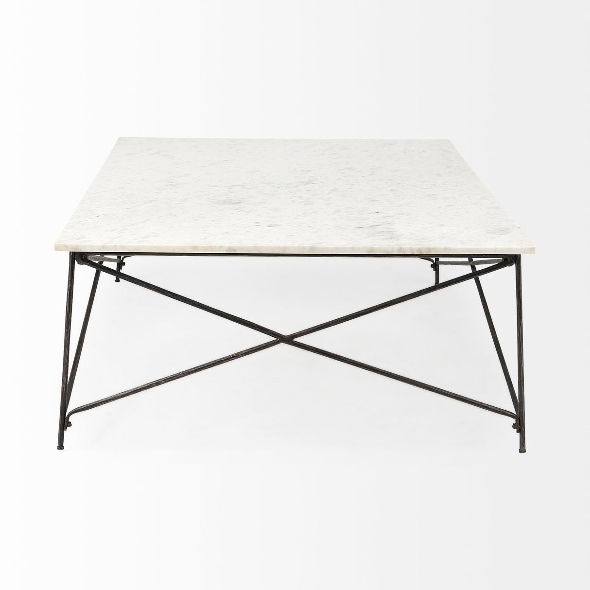 Lorlei I 53.0 X 35.0 X 15.5 White Marble Top W/ X-Shaped Gray Iron Base Coffee Table by Mercana at Eve Furniture