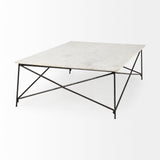 Lorlei I 53.0 X 35.0 X 15.5 White Marble Top W/ X-Shaped Gray Iron Base Coffee Table by Mercana at Eve Furniture