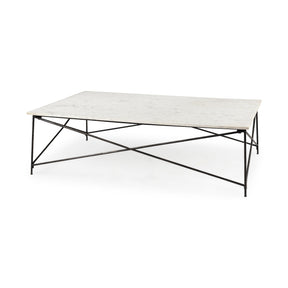 Lorlei I 53.0 X 35.0 X 15.5 White Marble Top W/ X-Shaped Gray Iron Base Coffee Table by Mercana at Eve Furniture